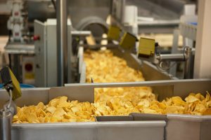 food and beverage industry chips on a conveyer belt