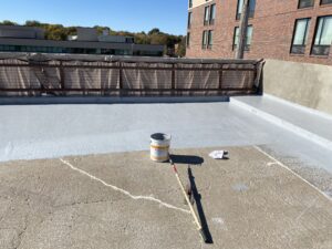 freshly applied industrial coating paint to concrete ground
