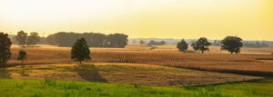 Panoramic view of typical farm landscape in rural Michigan