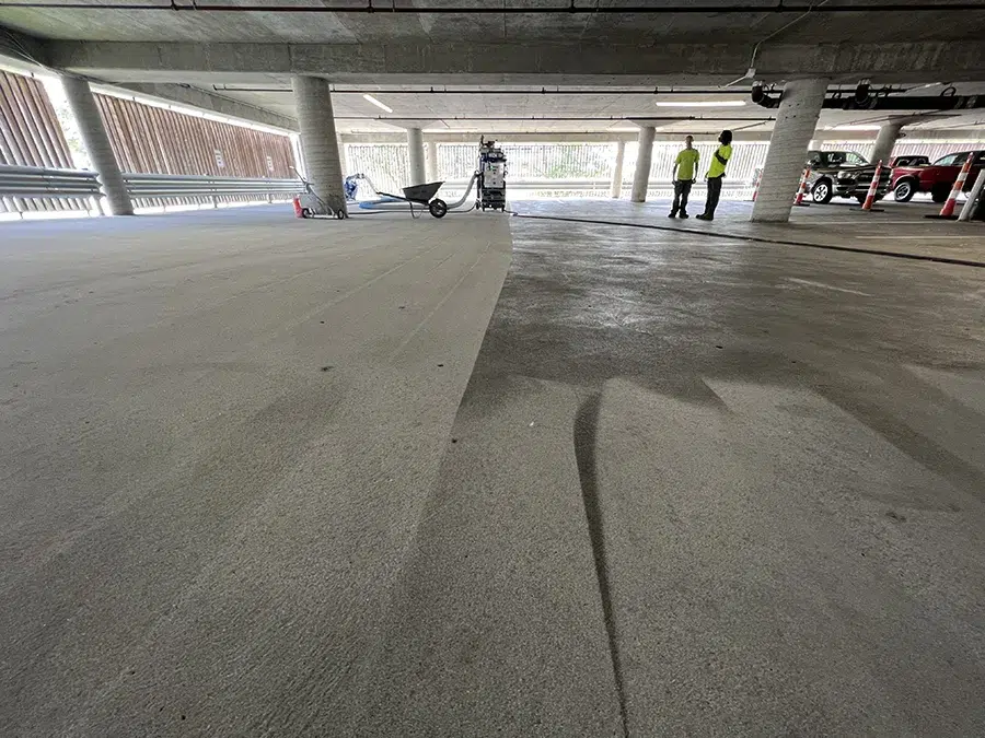 parking garage after being shot blasted for surface prep