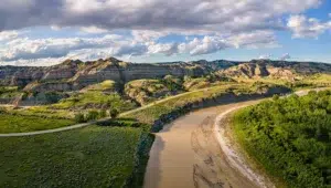 aerial view of badlands in north dakota