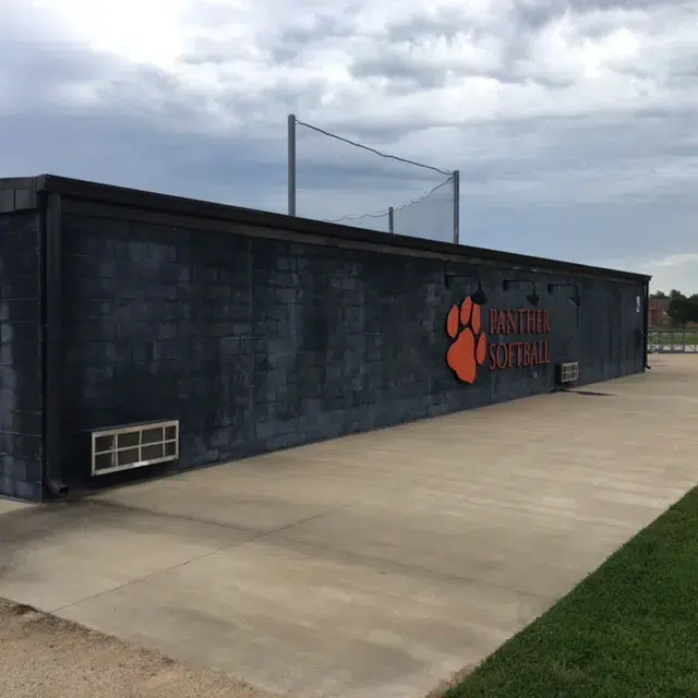 softball dugout building before blasting and painting Softball dugout before surface prep.