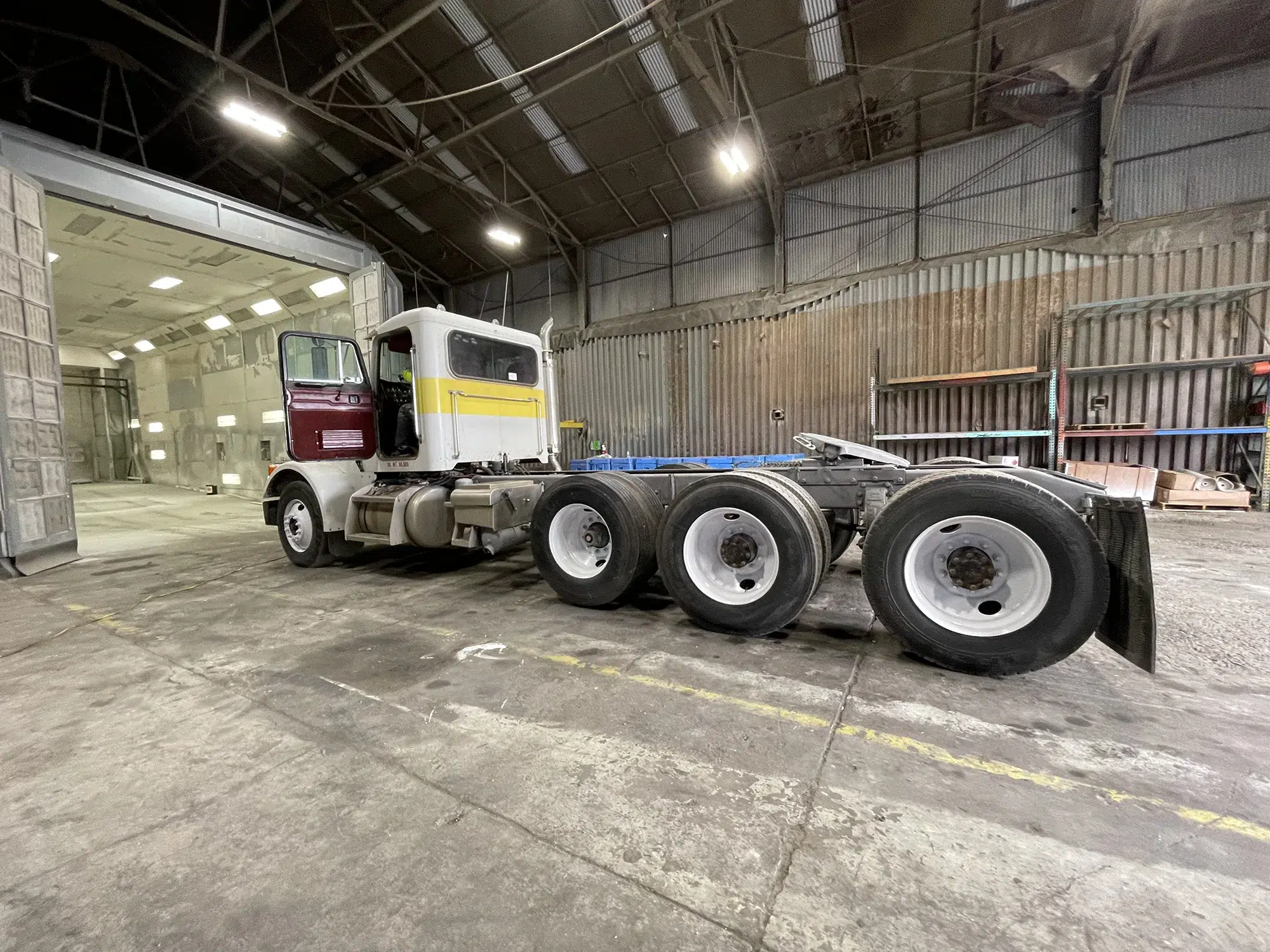 transportation truck ready for surface prep in paint booth
