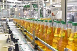 bottles in a beverage manufacturing facility