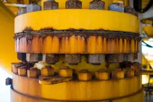 Rust damage paint and corrosion flange and bolt nut on pipeline industrial