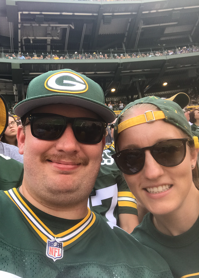 alex and wife at packers game
