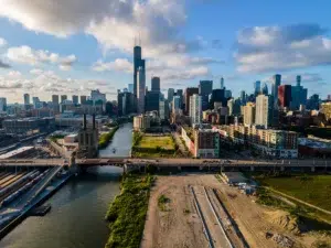 chicago skyline and waterway